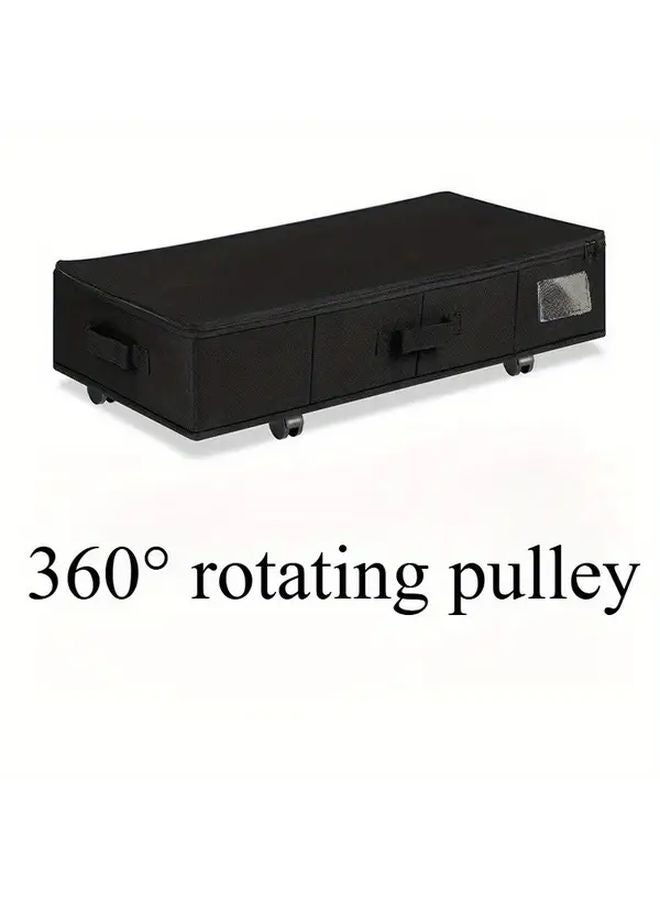 Black Foldable Under Bed Storage Box With Wheels For Clothes And Seasonal Organizer - Image 5